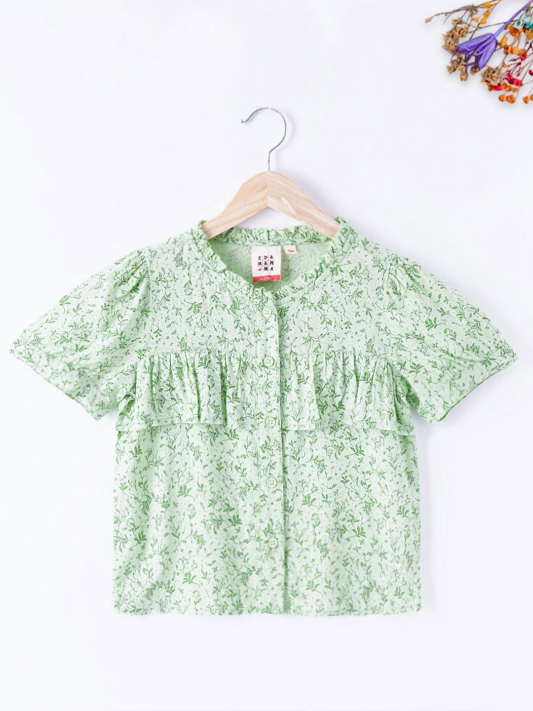 

Ed-a-Mamma Green Floral Print Organic Cotton Shirt Style Top