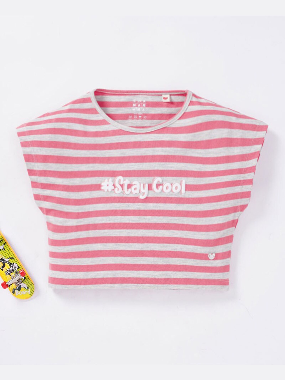 

Ed-a-Mamma Girls Pink & Grey Striped Extended Sleeves T-shirt