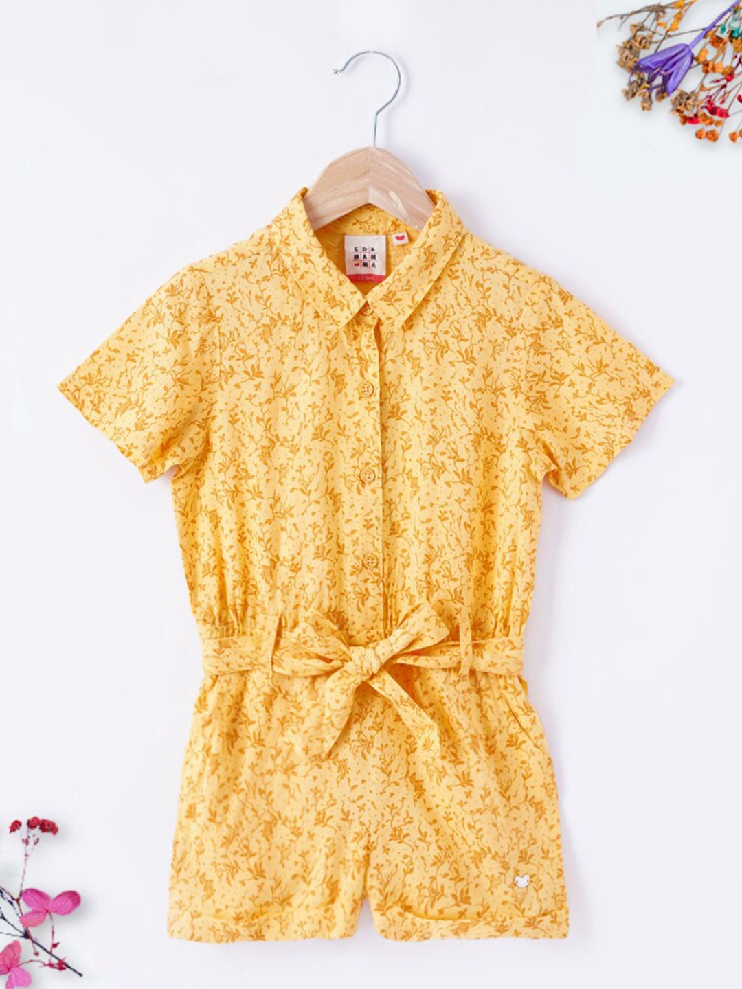 

Ed-a-Mamma Girls Yellow Printed Sustainable Basic Jumpsuit