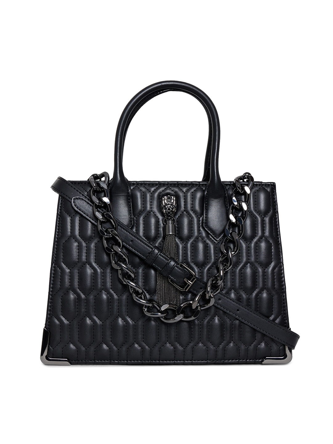 

ALDO Black Textured Structured Handheld Bag with Quilted