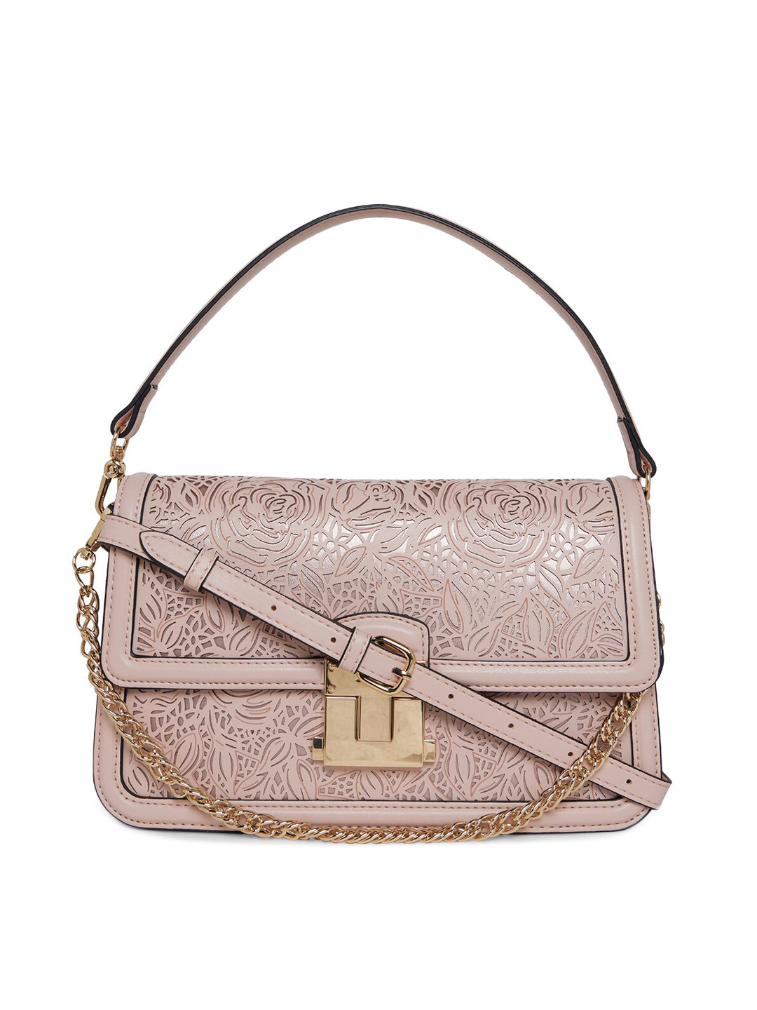 

ALDO Pink Textured Handheld Bag with Cut Work