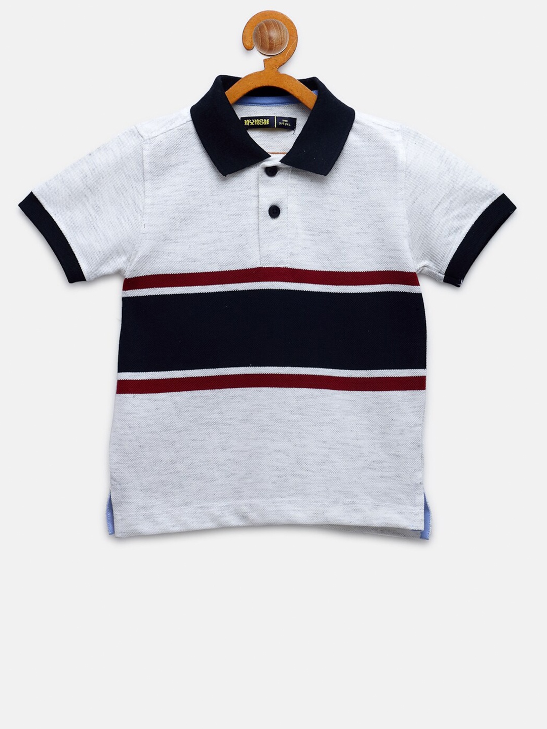 

NYNSH Boys Off White & Black Striped Cotton Polo Collar T-shirt