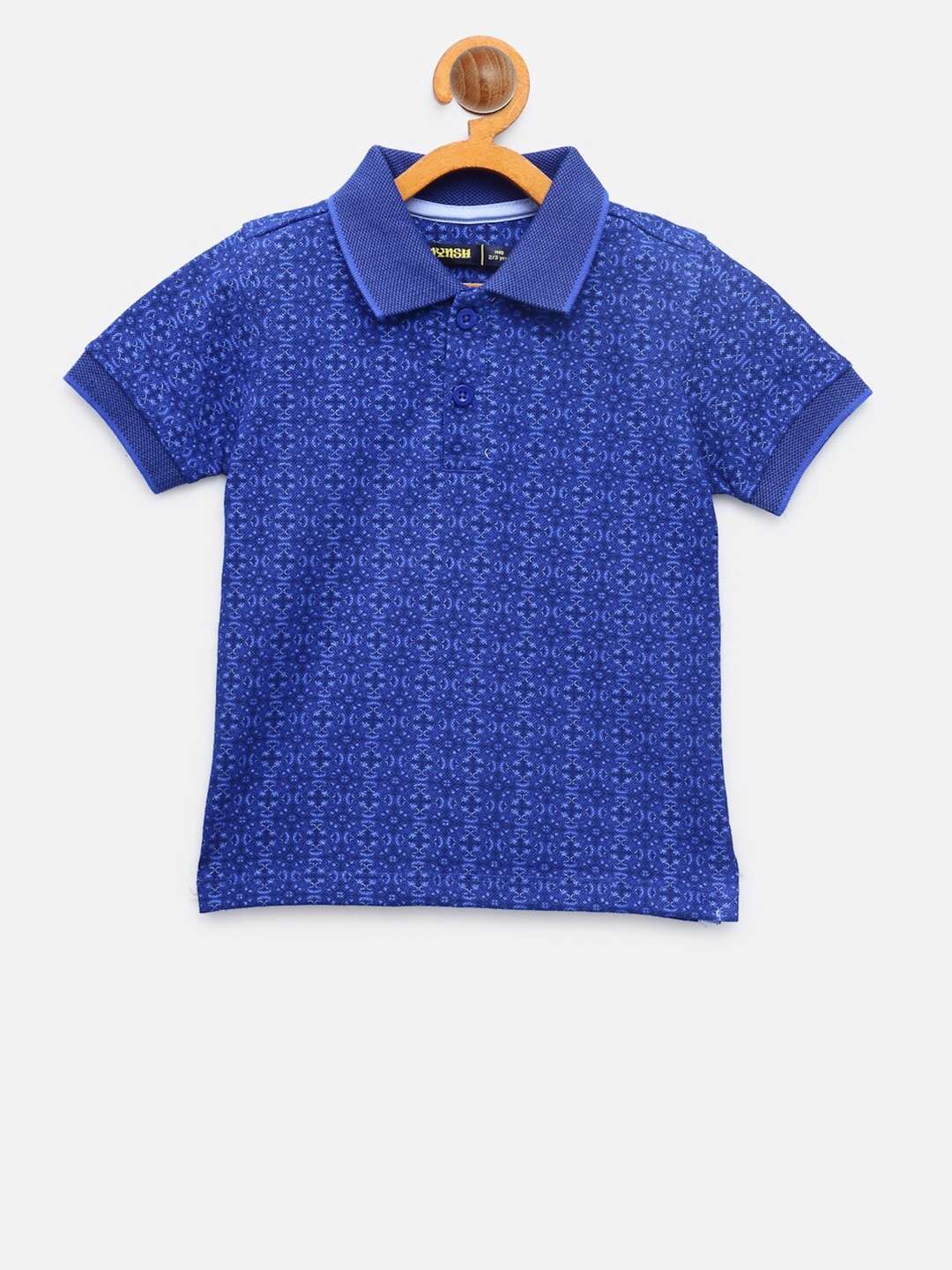 

NYNSH Boys Navy Blue Printed Polo Collar Cotton T-shirt