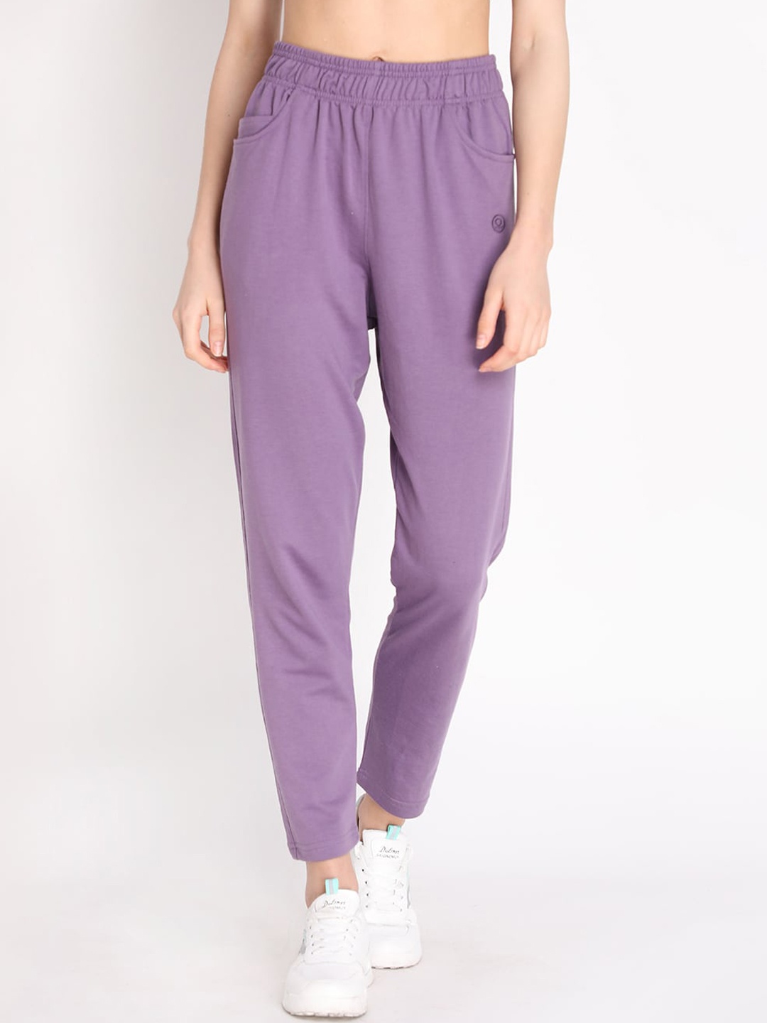 

CHKOKKO Women Purple Solid Cotton Track Pants