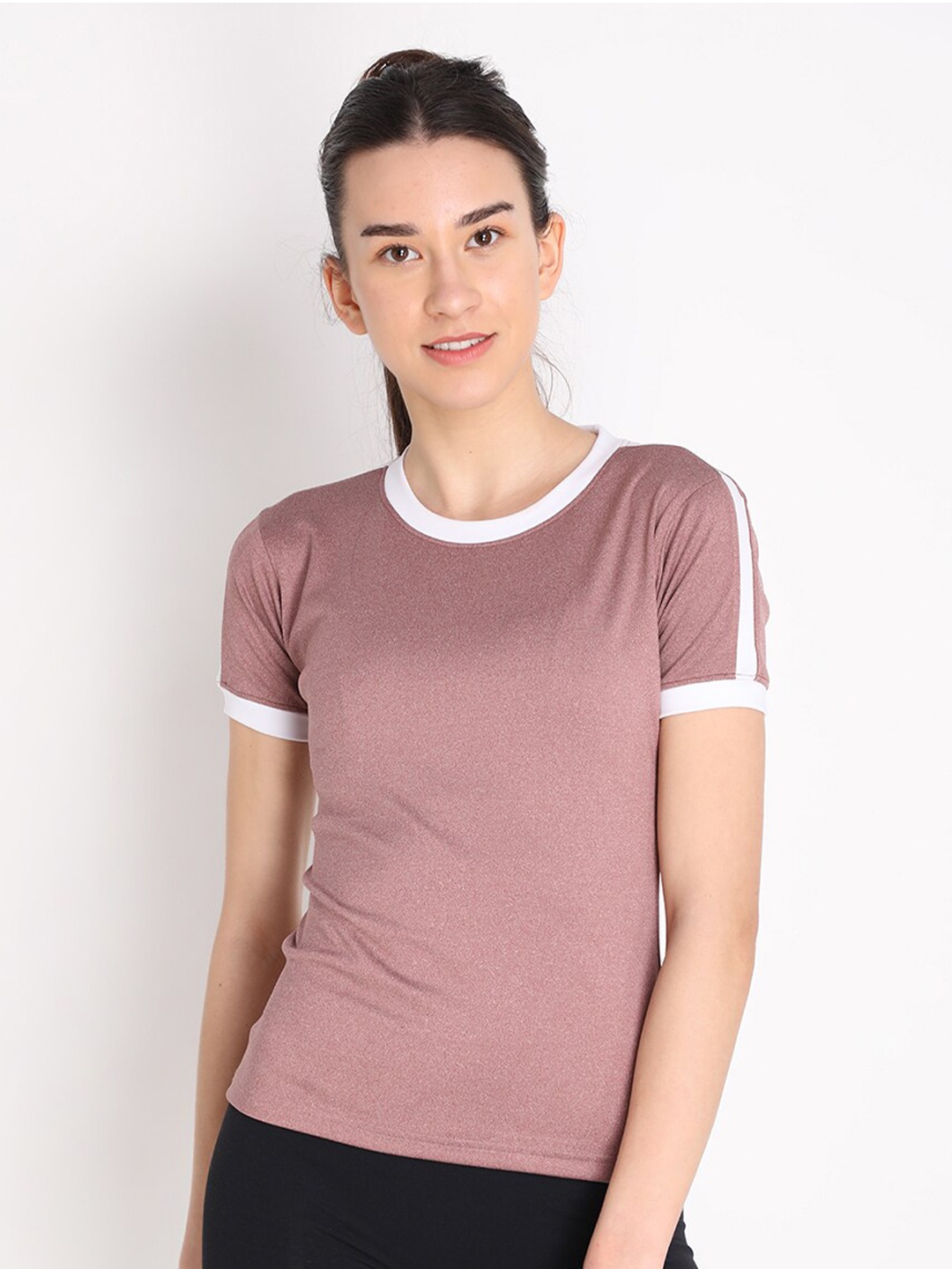 

CHKOKKO Women Mauve Active Wear Sports T-Shirt