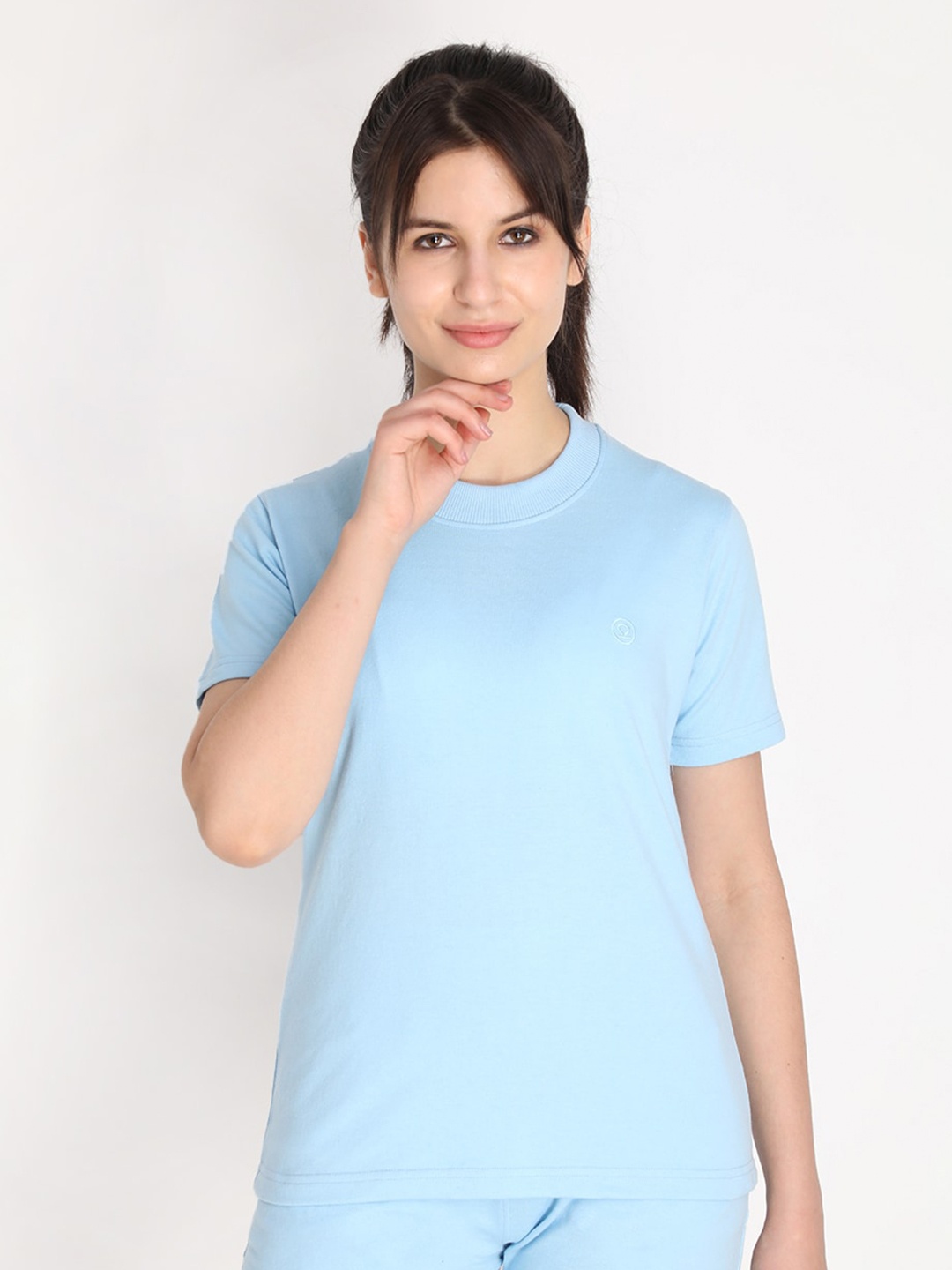 

CHKOKKO Women Blue Regular Fit Cotton T-shirt