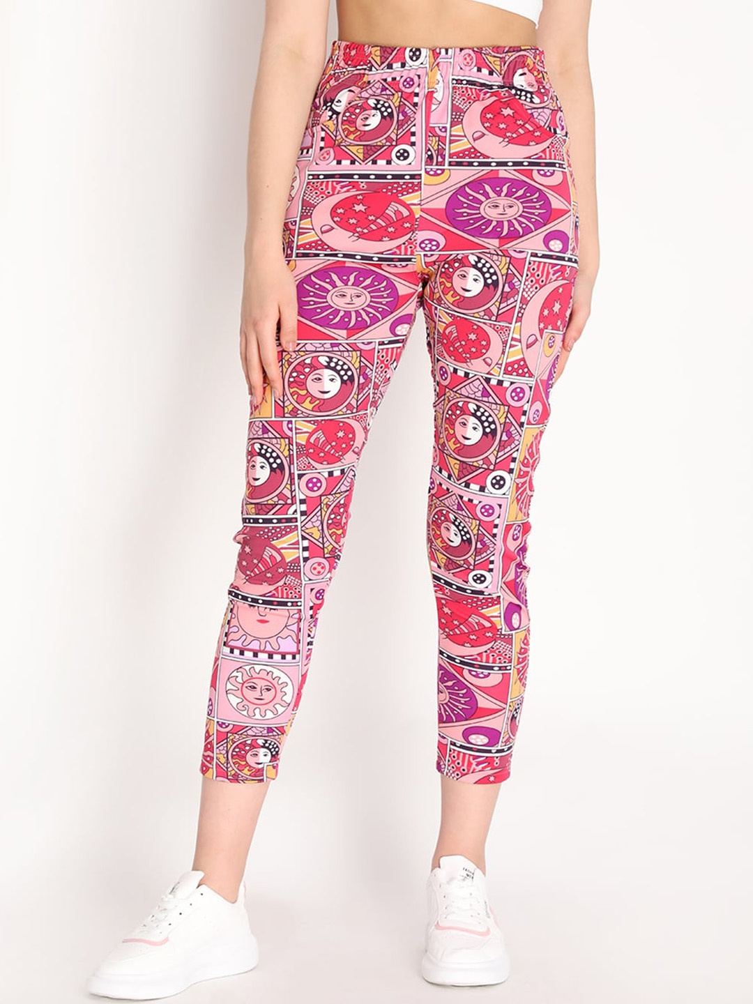 

CHKOKKO Women Pink & Purple Printed Track Pants