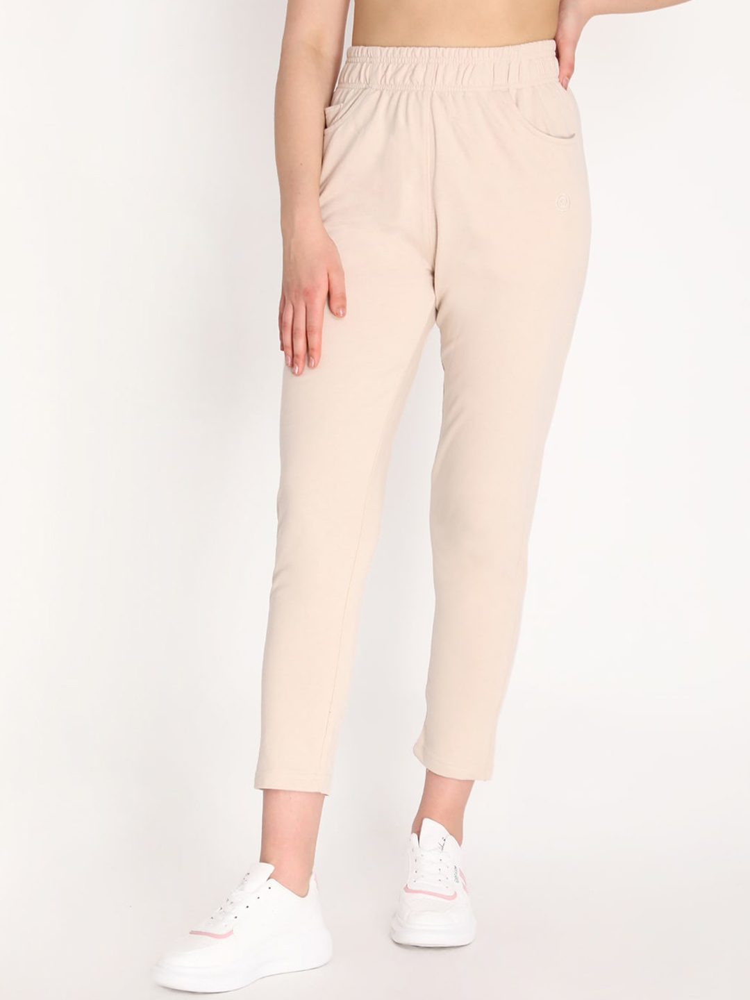 

CHKOKKO Women Beige Solid Cotton Track Pants