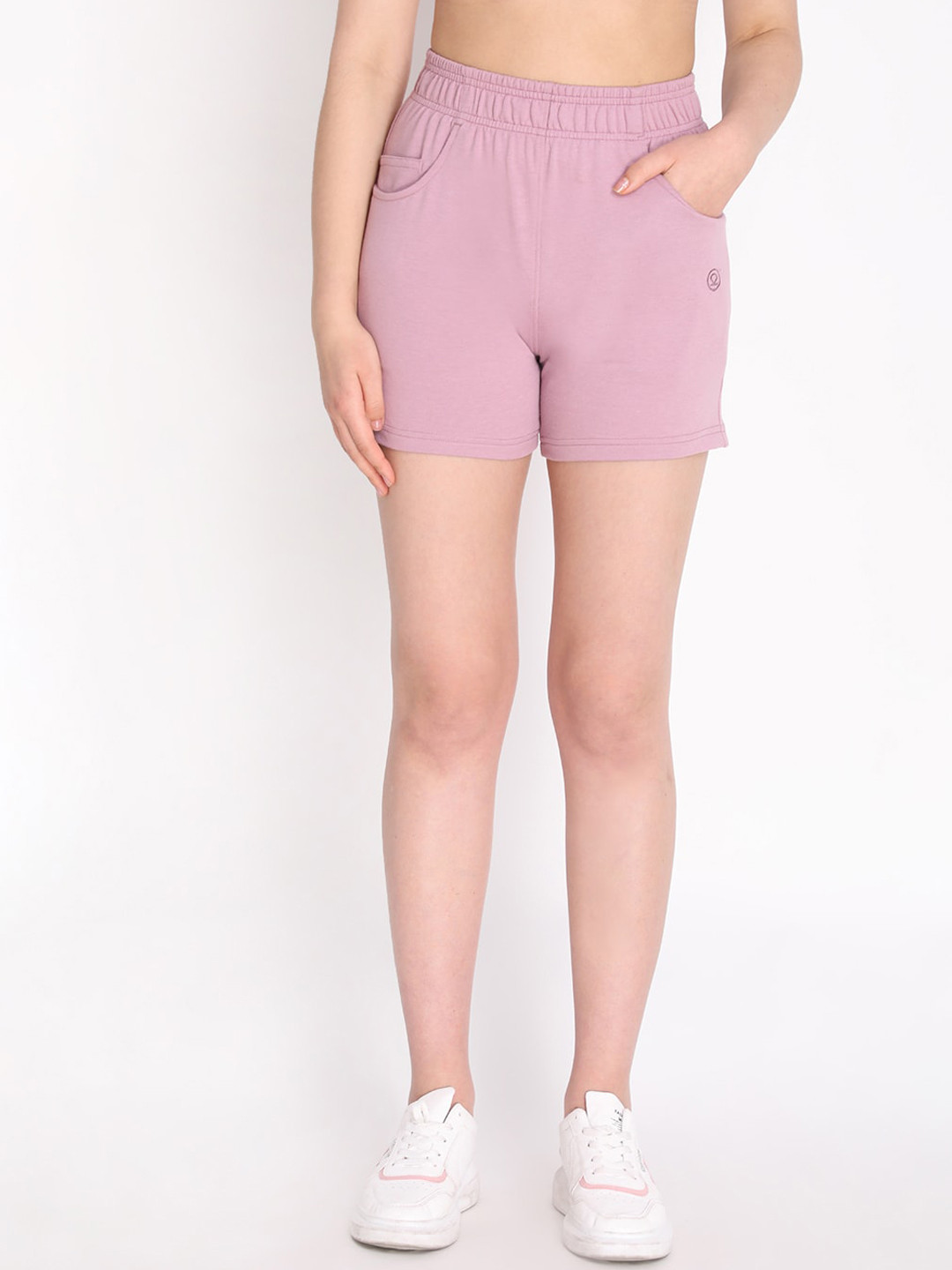 

CHKOKKO Women Pink Slim Fit High-Rise Outdoor Cotton Sports Shorts