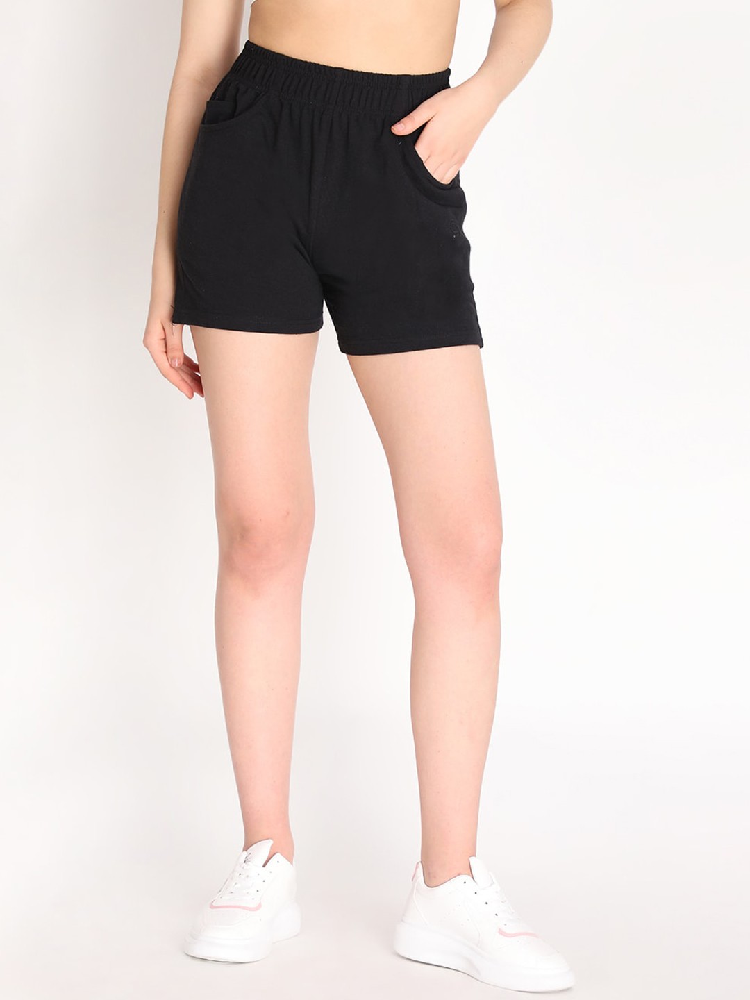 

CHKOKKO Women Black High-Rise Cotton Outdoor Shorts
