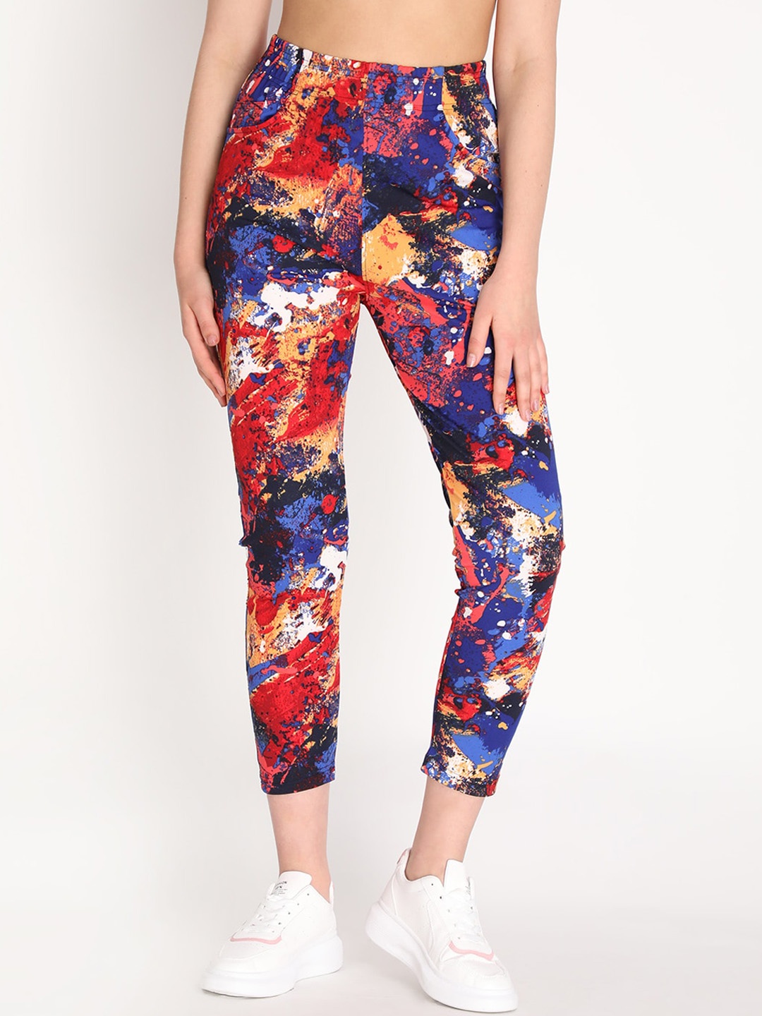 

CHKOKKO Women Red & Blue Printed Training or Gym Track Pants