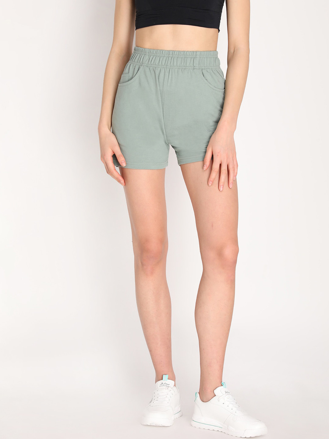 

CHKOKKO Women Green High-Rise Cotton Shorts