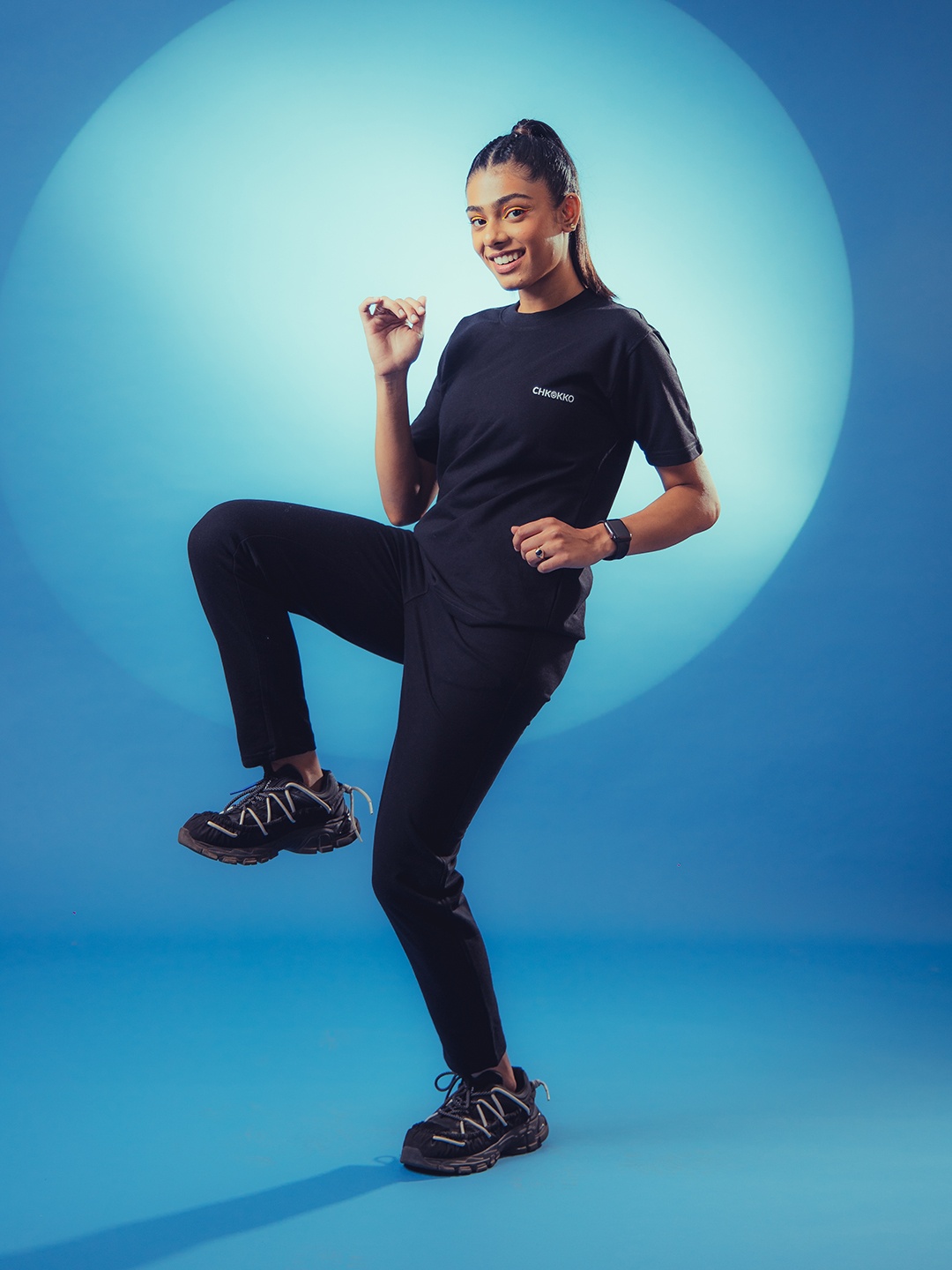 

Chkokko Women Black Solid T-shirt with Joggers
