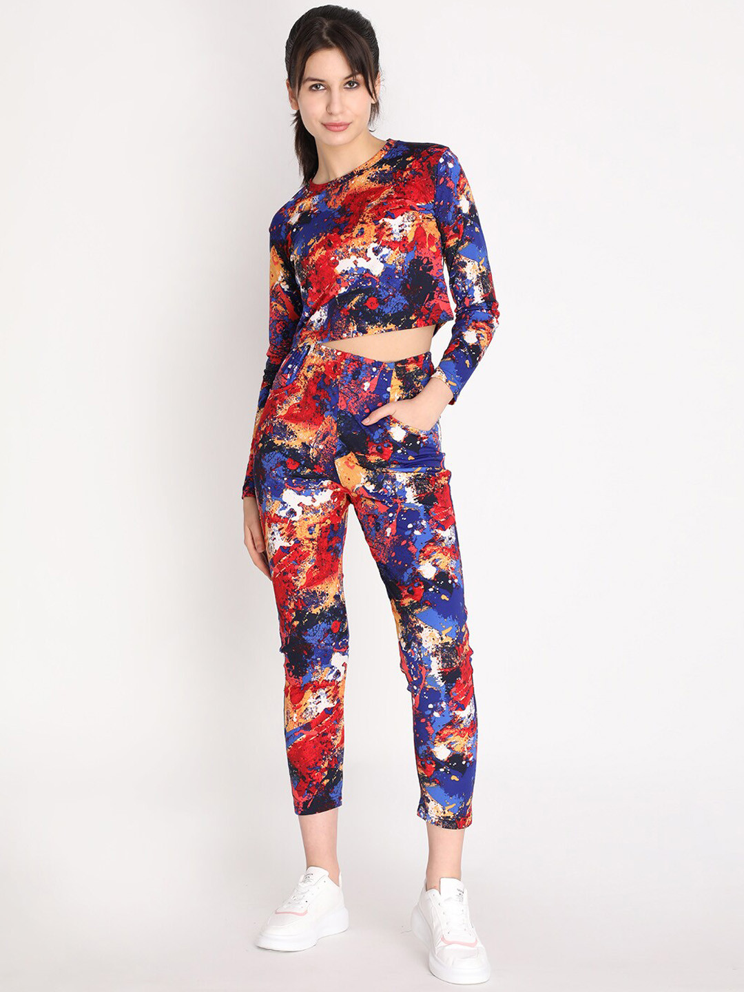 

CHKOKKO Women Red & Navy Blue Co-Ord Set