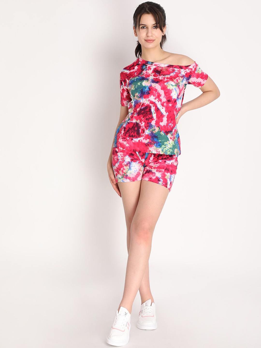 

CHKOKKO Women Pink & Blue Co-Ord Set