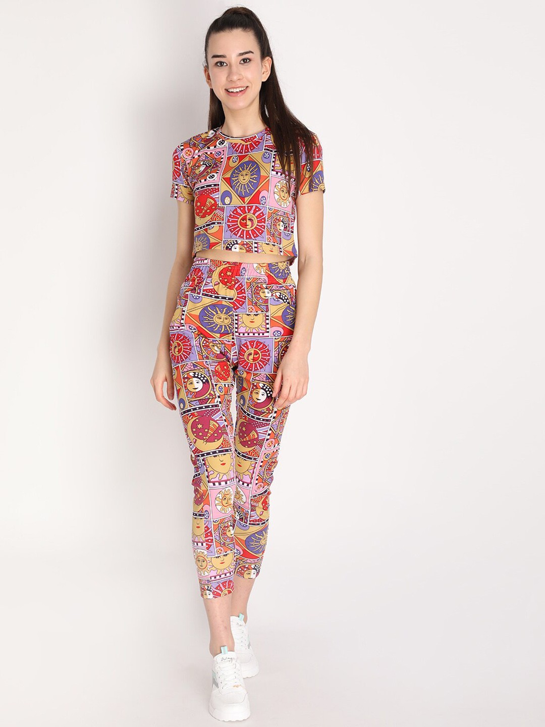 

Chkokko Women Multicoloured Printed T-Shirt With Shorts Set, Multi
