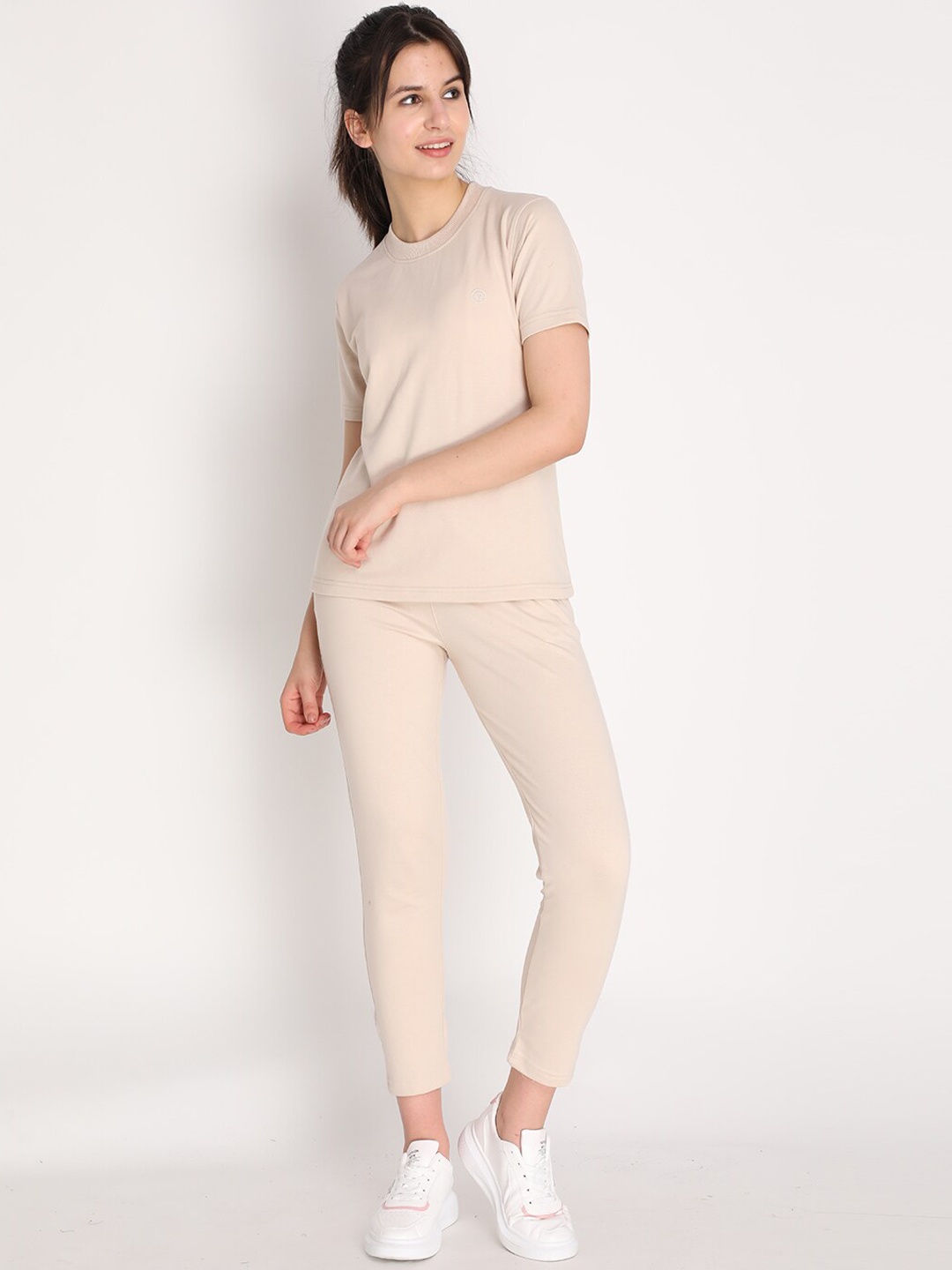

Chkokko Women Beige T-shirt with Joggers