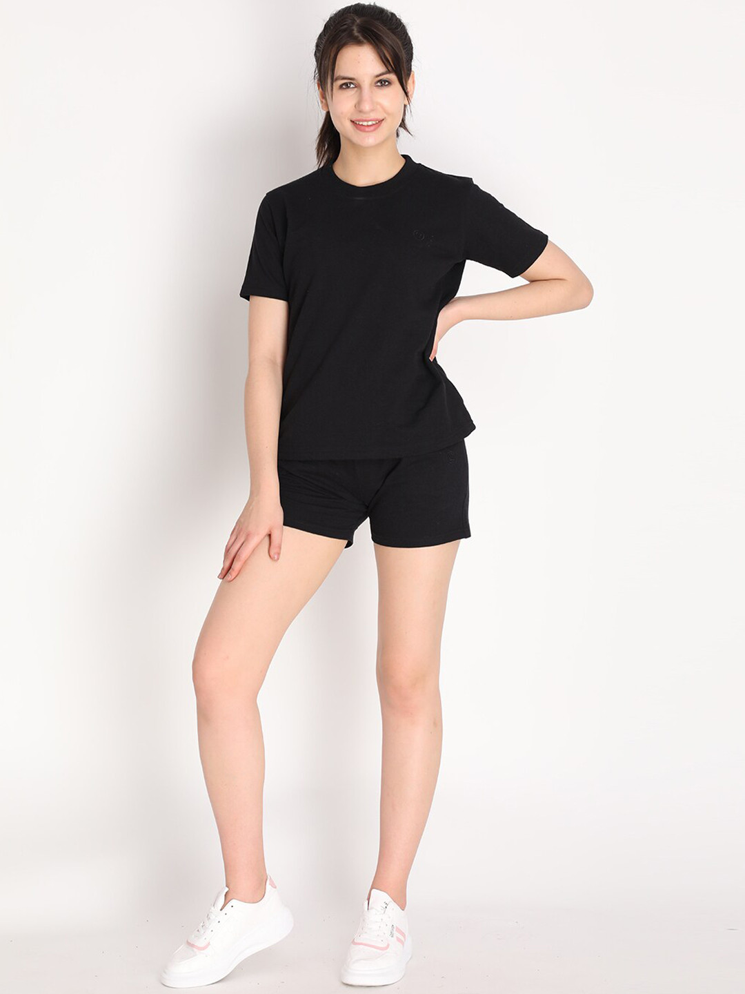 

Chkokko Women Black T-shirt with Shorts