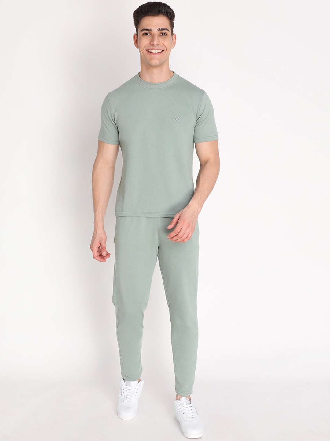 

Chkokko Men Sage Green Solid T-shirt with Joggers