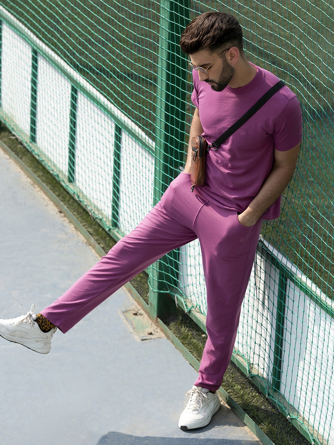 

CHKOKKO Men Magenta Casual Co-Ord Set