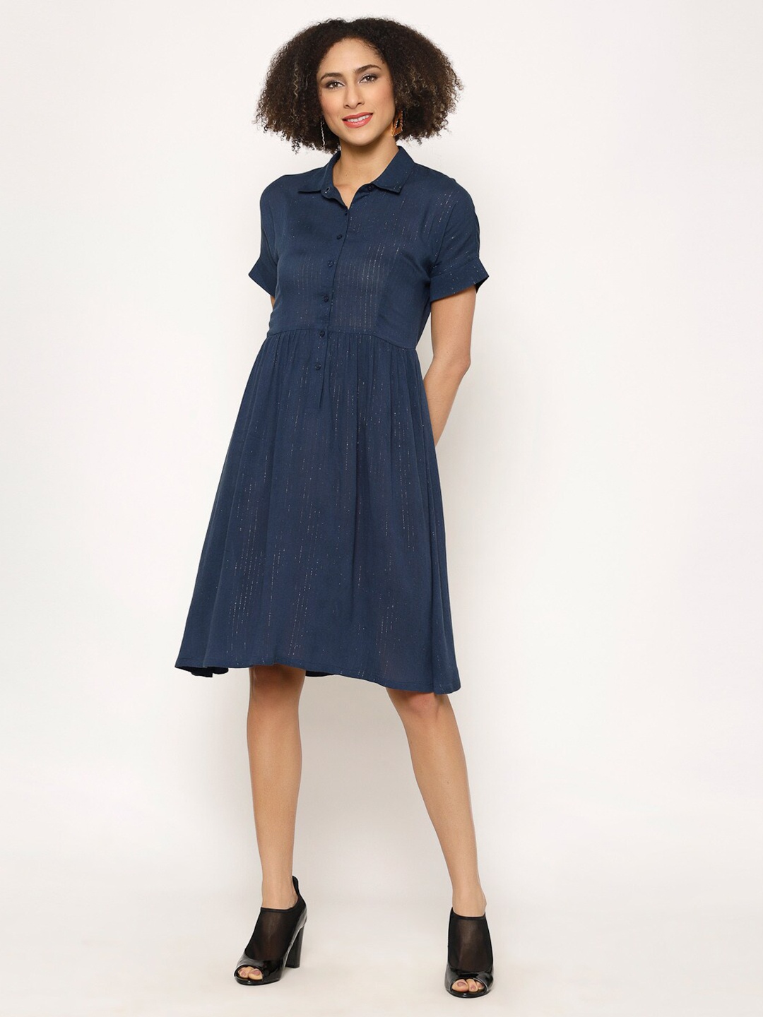 

HOUSE OF KKARMA Blue Striped Shirt Dress