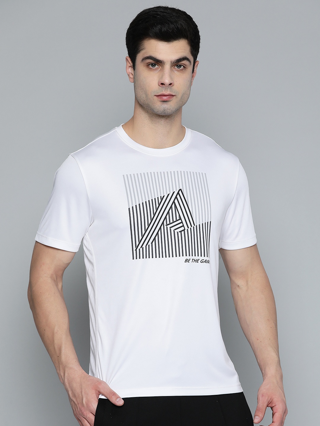 

Alcis Men White & Black Typography Striped T-shirt