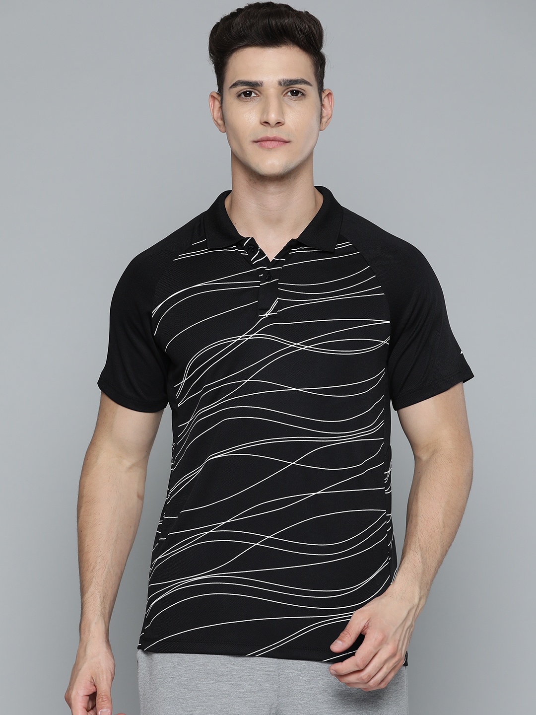 

Alcis Men Black & White Striped Polo Collar T-shirt