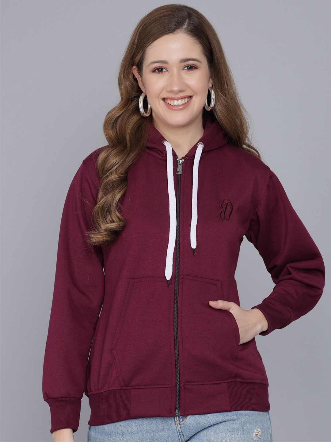 

Darzi Women Purple Hooded Neck With Ribbed Hem Sweatshirt