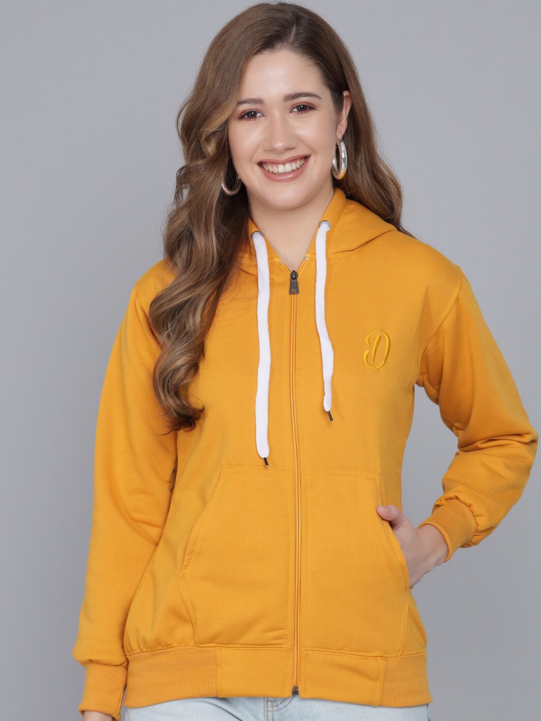 

Darzi Women Mustard Yellow Hooded Sweatshirt