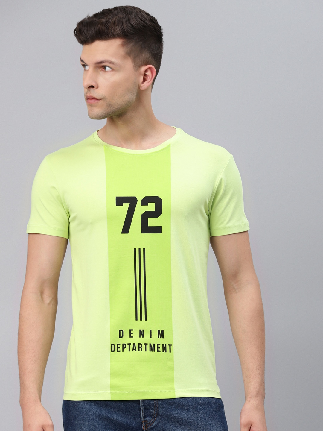 

Pierre Carlo Men Fluorescent Green Typography Printed T-shirt