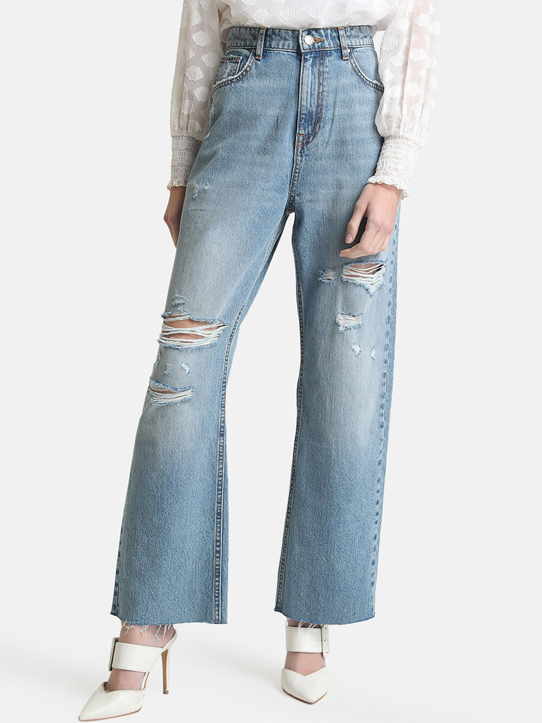 

Kazo Women Blue Boyfriend Fit High-Rise Mildly Distressed Stretchable Jeans