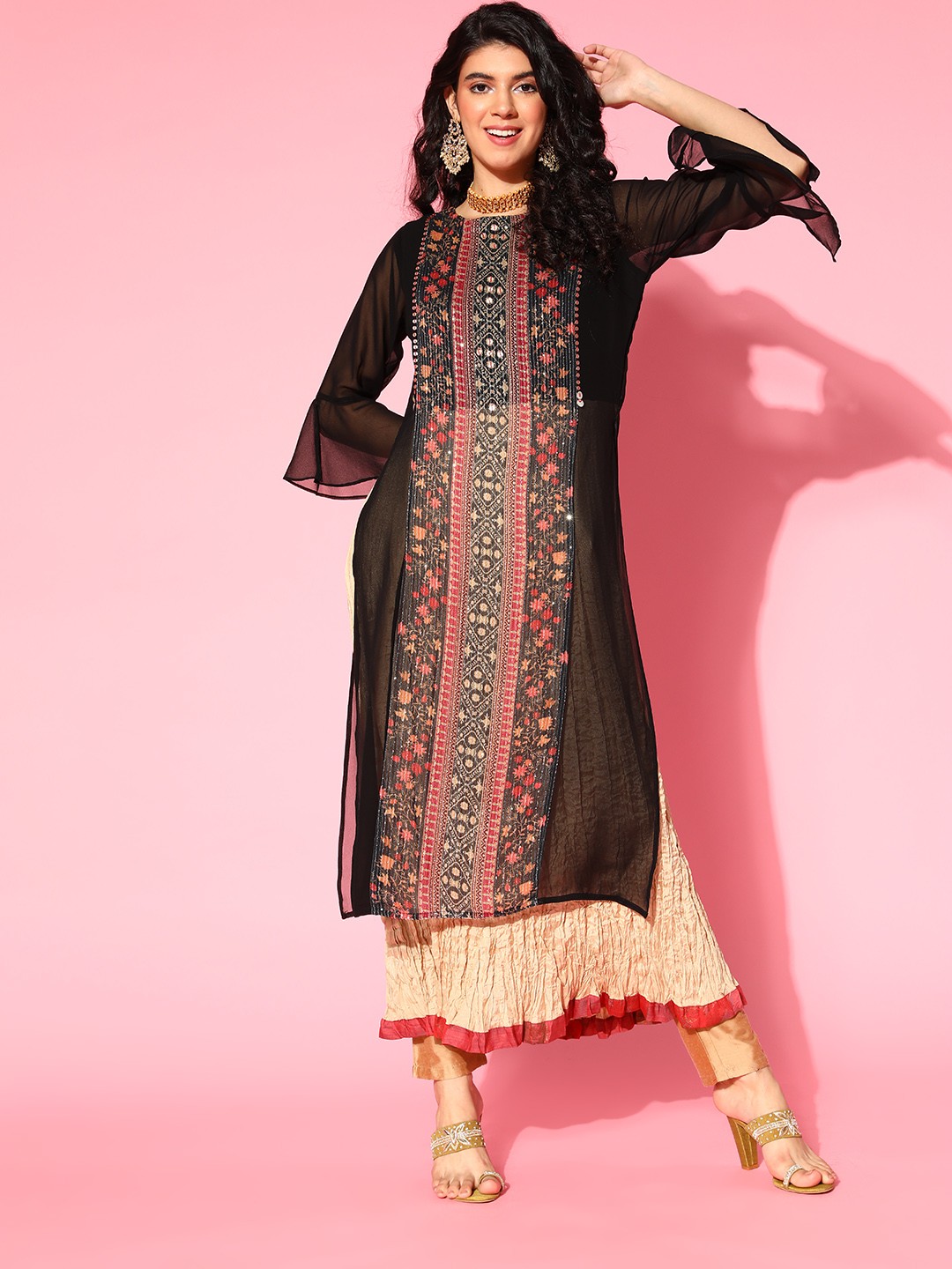 

ZOLA Classic Black Georgette All in the Details Kurta