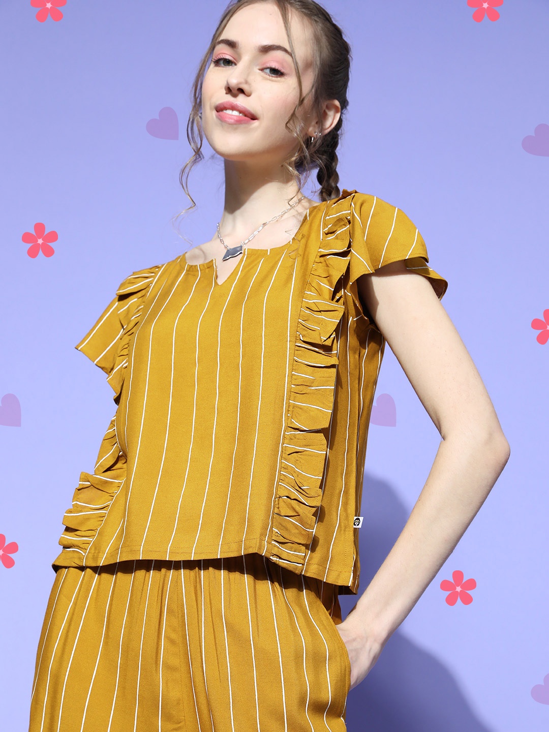 

Bannos Swagger Women Mustard Abstract Indie Fusion Lounge Set