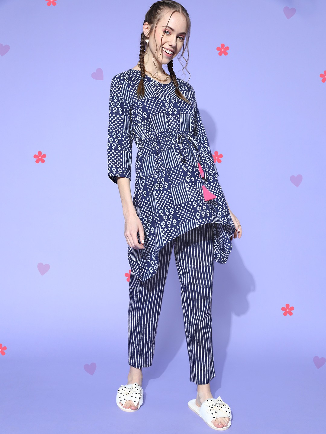 

Bannos Swagger Women Navy Blue Ethnic Motifs Indie Fusion Lounge Set