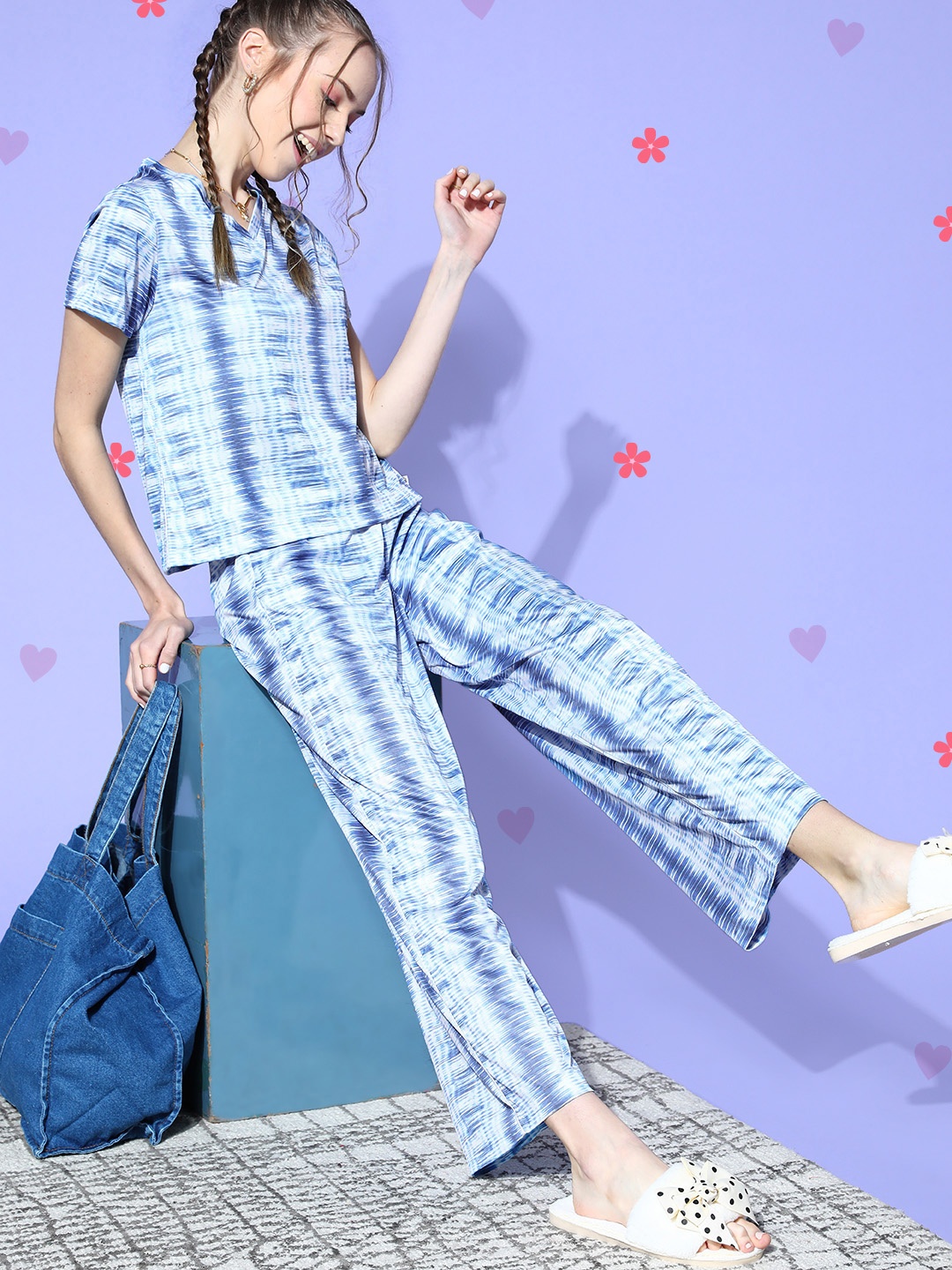 

Bannos Swagger Women Blue Abstract Indie Fusion Lounge Set