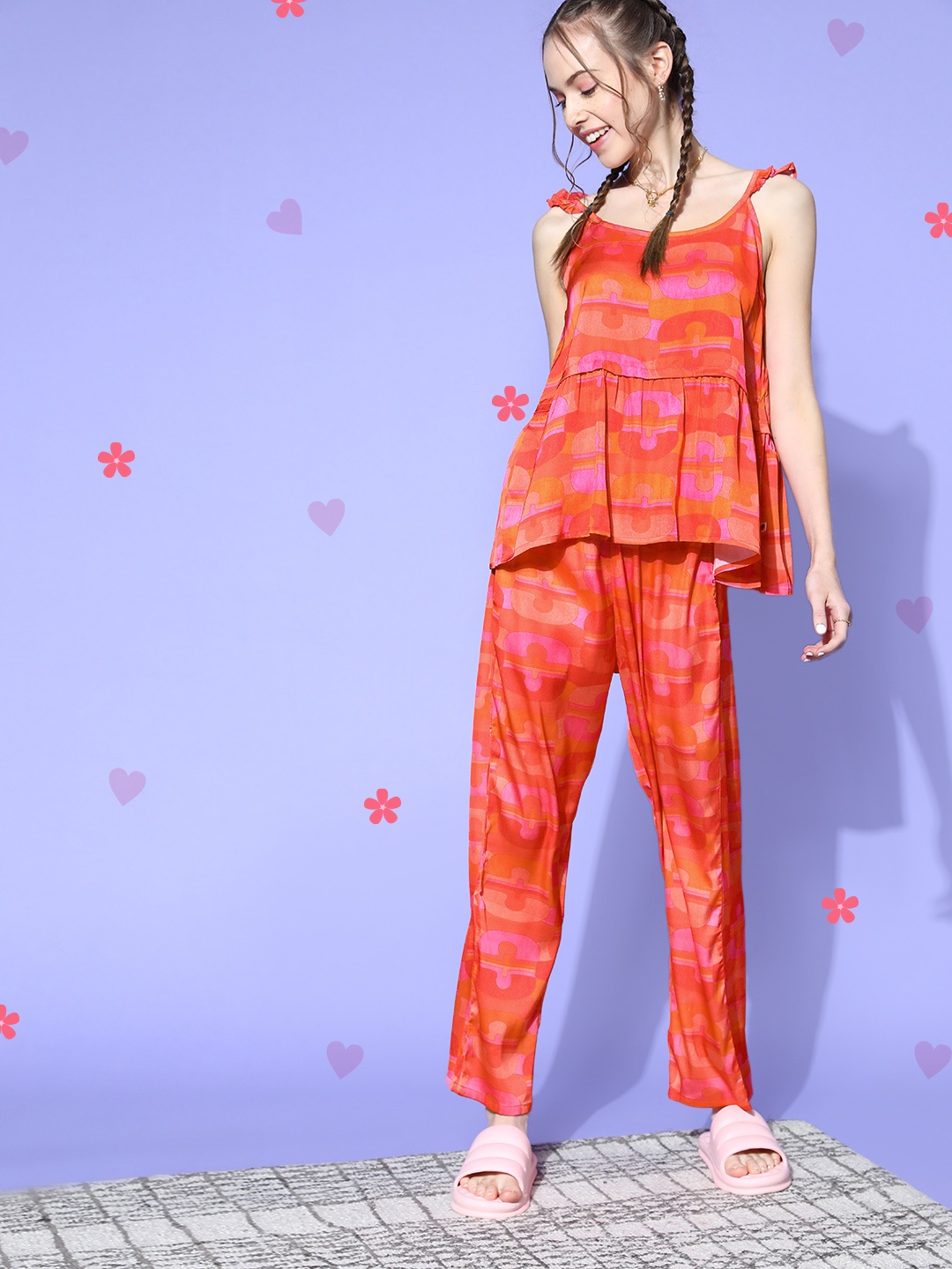 

Bannos Swagger Women Orange Geometric Indie Fusion Lounge Set