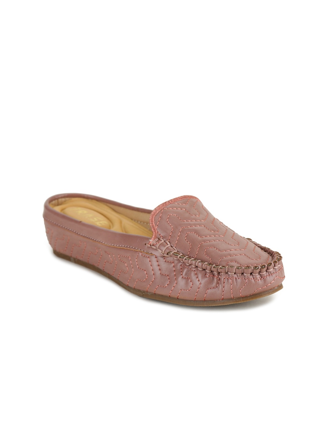 

TRASE Women Peach Textured Wedge Mules