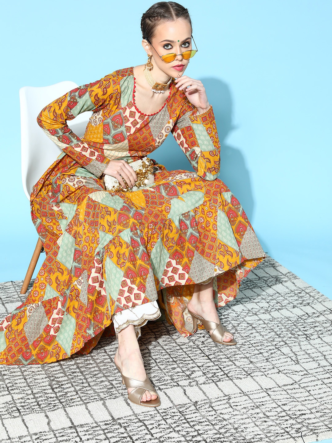 

ZOLA Classy Mustard Cotton Swirling Volume Kurta