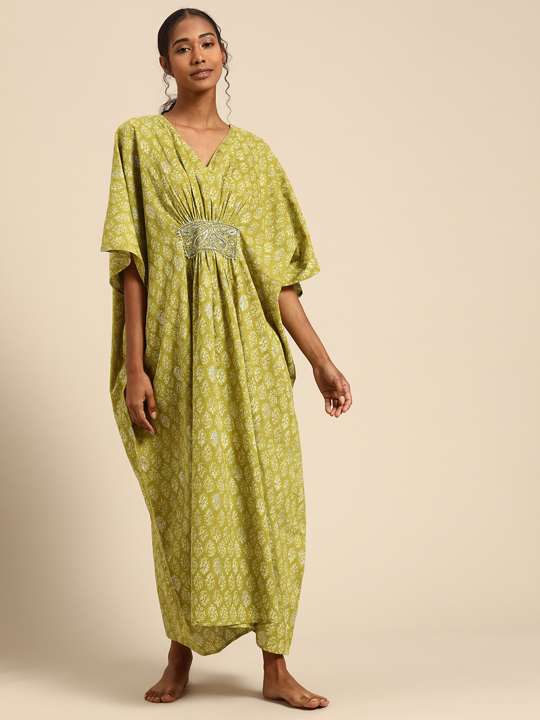 

Prakrti Green Printed Cotton Maxi Nightdress