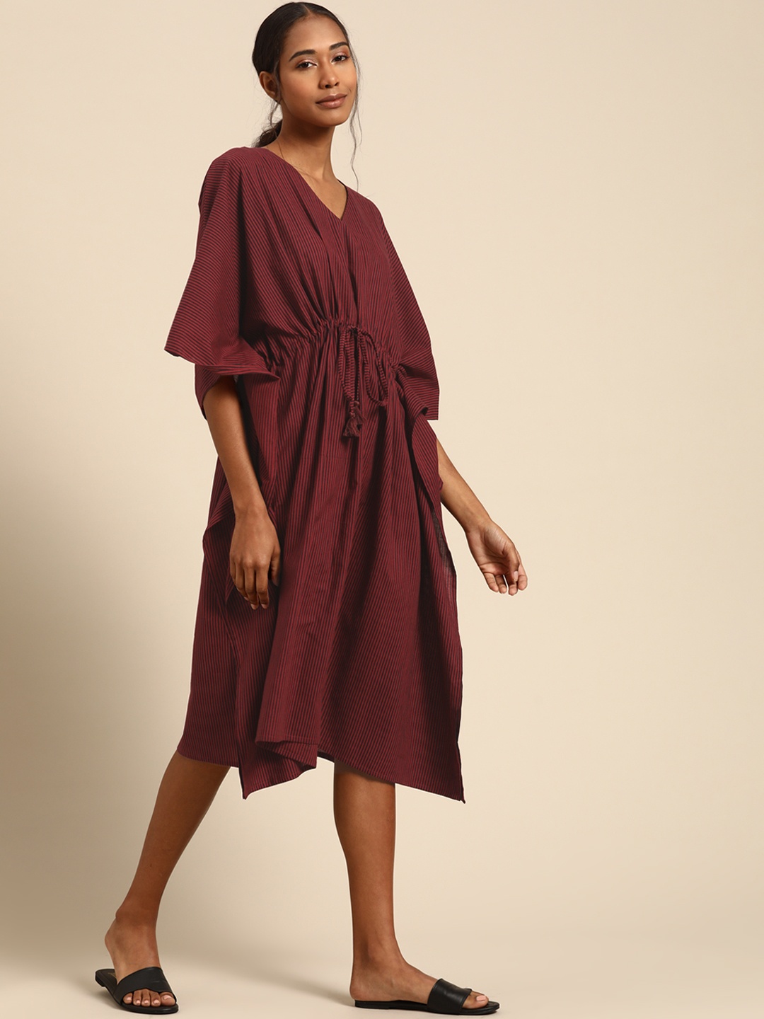 

Prakrti Maroon Striped Cotton Nightdress