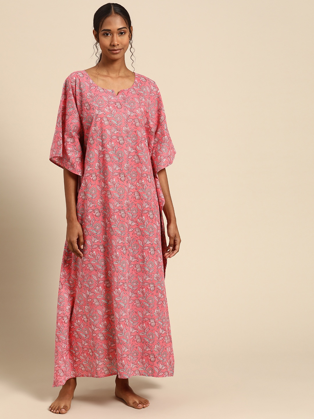 

Prakrti Pink Printed Cotton Maxi Nightdress