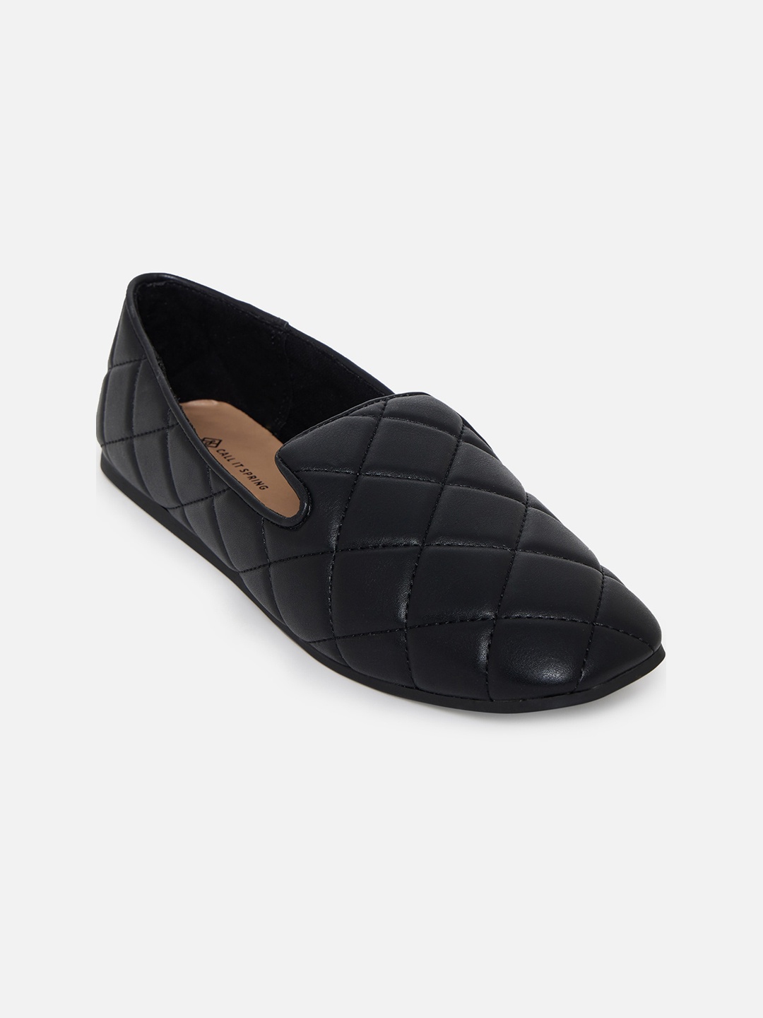 

Call It Spring Women Black Solid Quilted Loafers