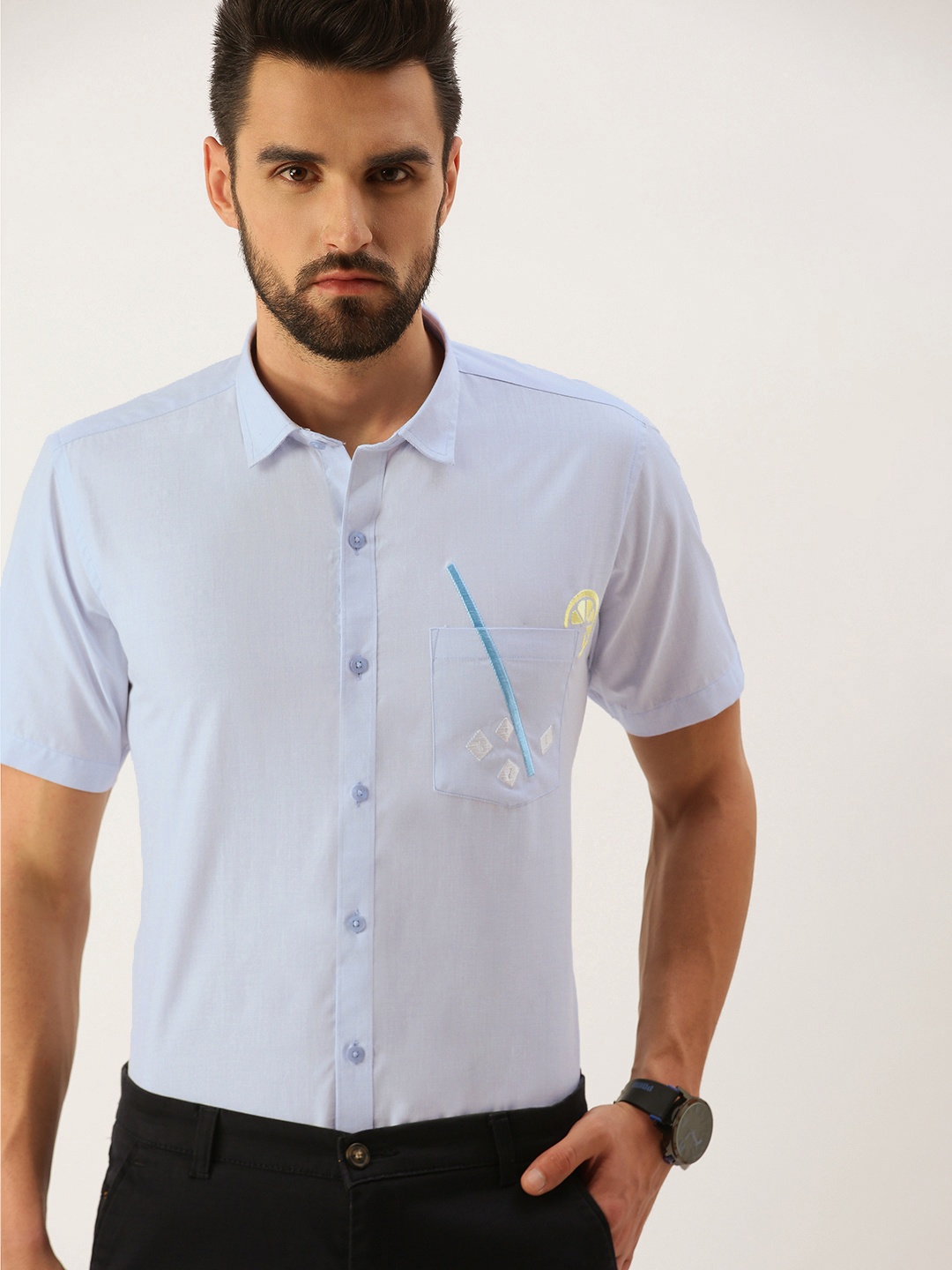 

COUPER & COLL Men Blue Pure Cotton Slim Fit Shirt