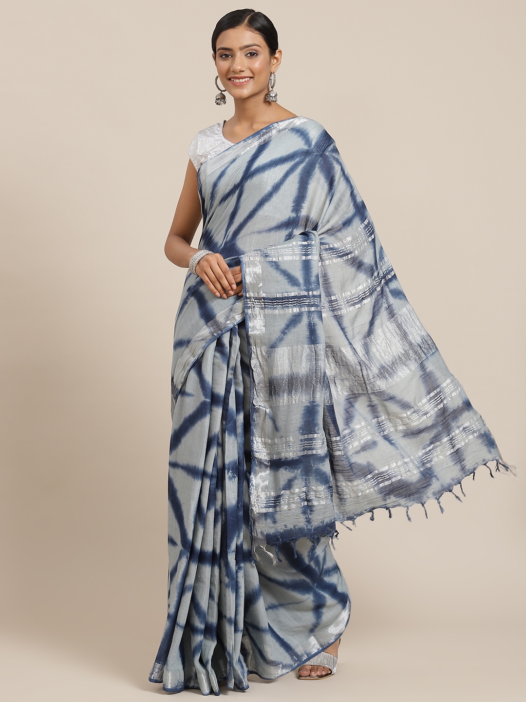 

Yufta Blue Tie and Dye Linen Blend Leheriya Saree