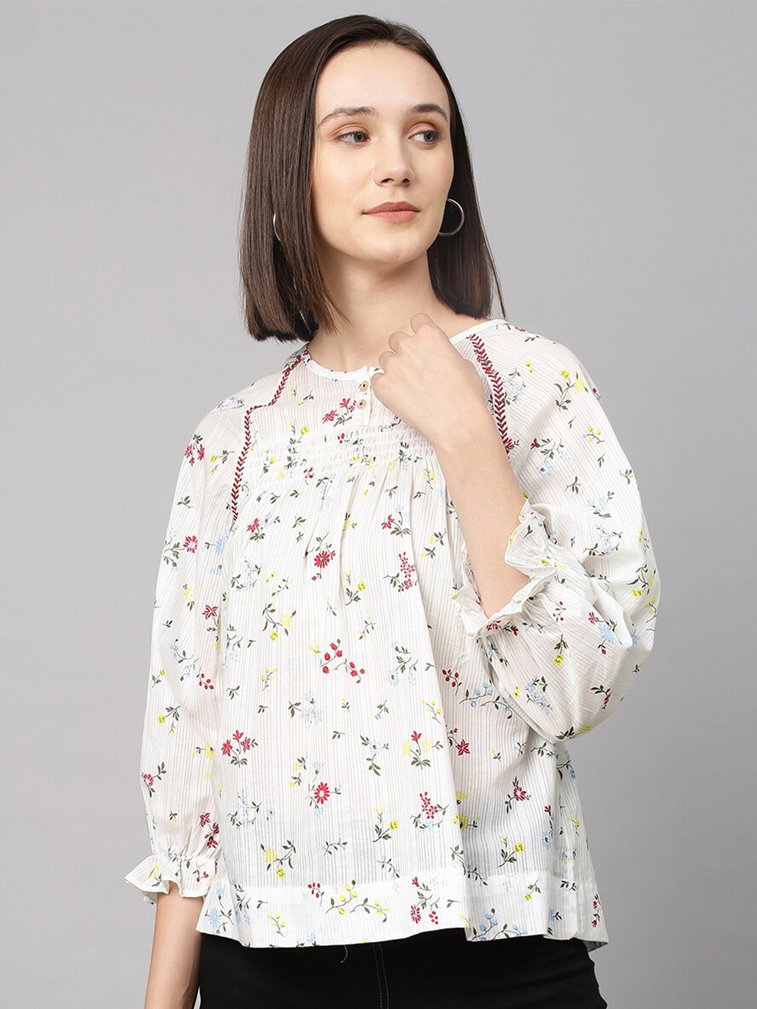 

Chemistry White & Red Floral Print Pure Cotton Top