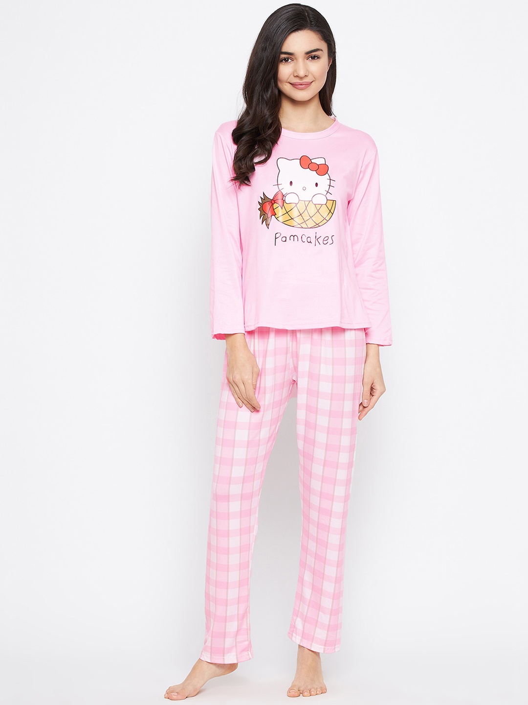 

Camey Women Pink & White Printed Night suit