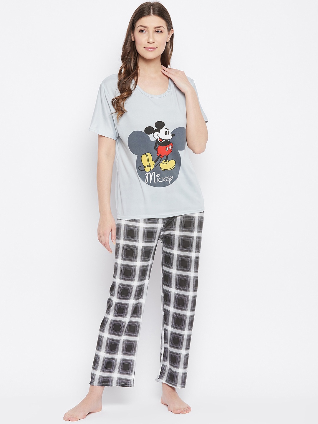 

Camey Women Grey & White Cartoon Characters Printed Night suit