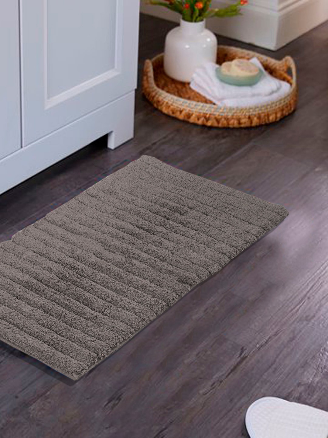 

MASPAR Grey 1600 GSM Corded Stripe Pewter Cotton Solid Medium Bath Mat