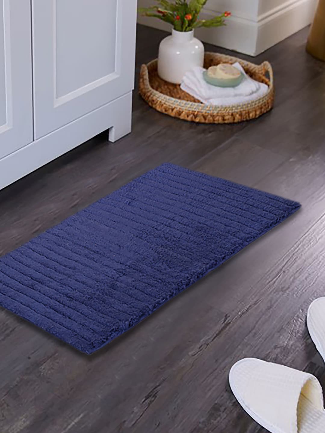 

MASPAR Navy Blue Striped 1600 GSM Pure Cotton Bath Rug