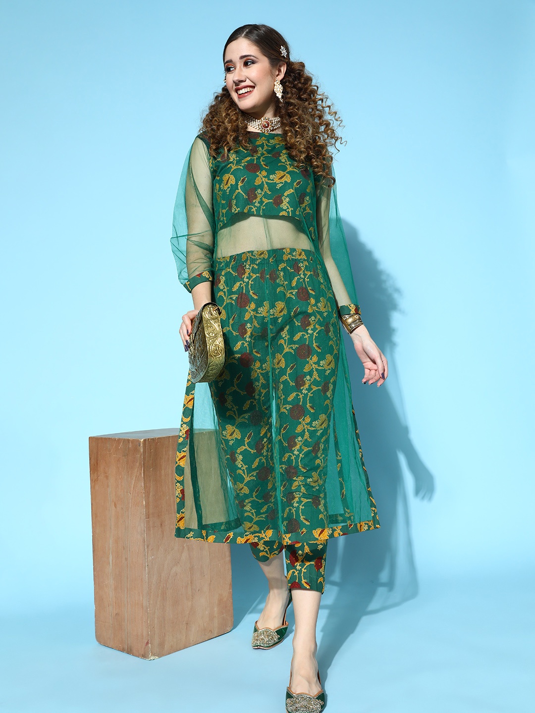 

InWeave Women Green Pure Cotton Print Parade Kurta Set